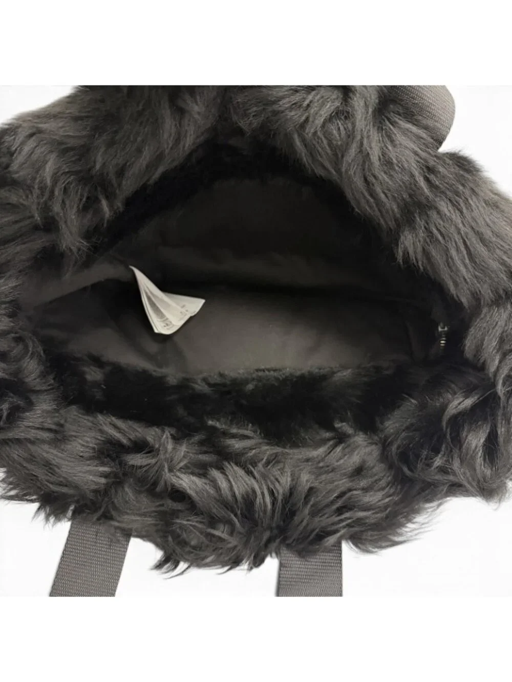 Moncler Caradoc Logo Patch Eco Fur Leather Tote Black